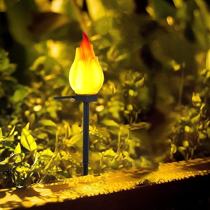 Solar Garden Flame Path Light Outdoor Decorative Solar Yard Light for Patio Lawn Landscape with Flickering Flame Effect