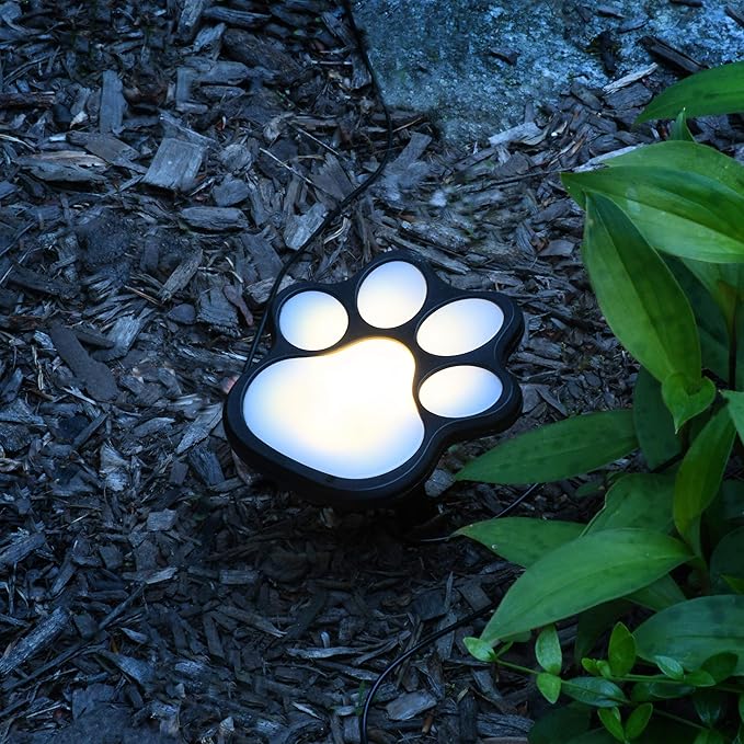 Lumabase Solar Powered Paw Print Pathway Lights - Set of 4, Black