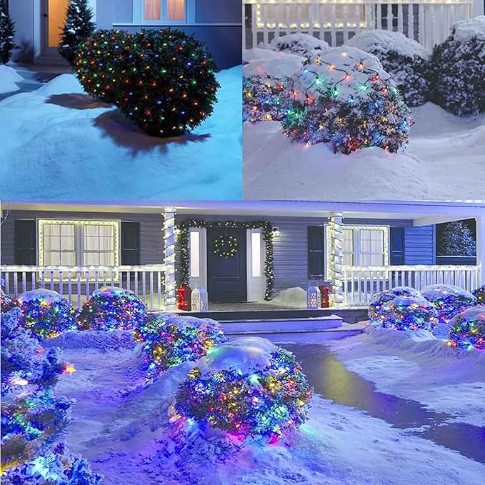 2 PACK Outdoor Garden Light - Waterproof Net Lights, 200 LED Battery Operated Tree String Light with 8 Modes, Mesh Curtain Lights for Garden Patio Yard Christmas Tree and Holiday Decor(Red/Green)