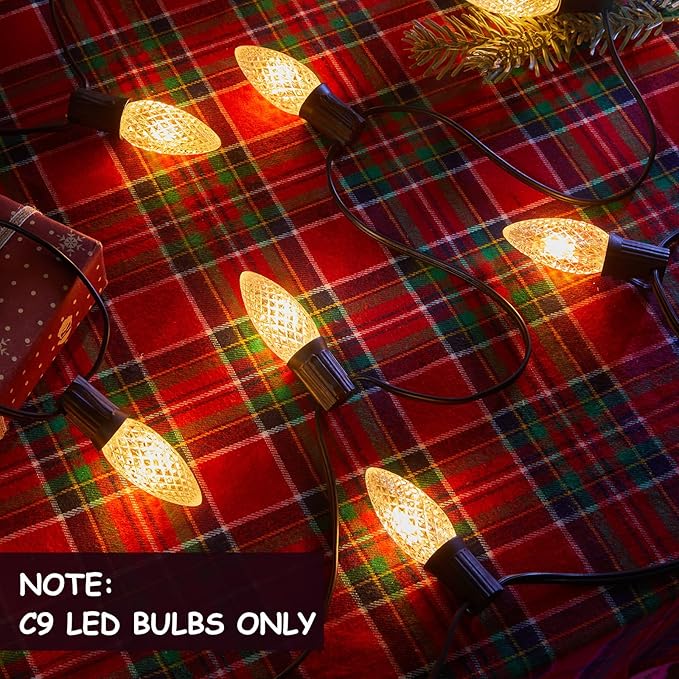 Minetom C9 Light Strand, 100 FT Christmas Stringer with 100 Sockets for Outdoor Patio Light, Connectable, Intermediate Base (C9/E17) - 12" Spacing, Black Wire, Note (Only Use for C9 LED Bulbs)