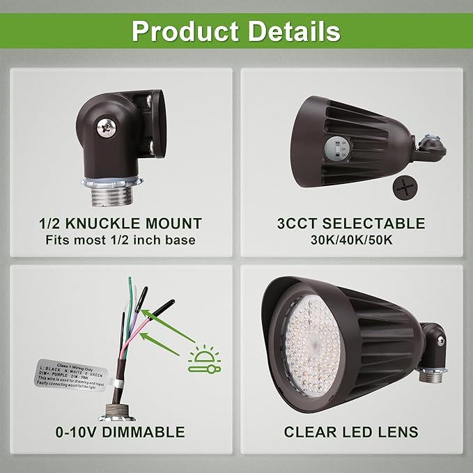 25W LED Bullet Spotlight Flood Light, 3CCT Selectable 3000K/4000K/5000K, 3500LM Commercial Outdoor Landscape Light | Lumora