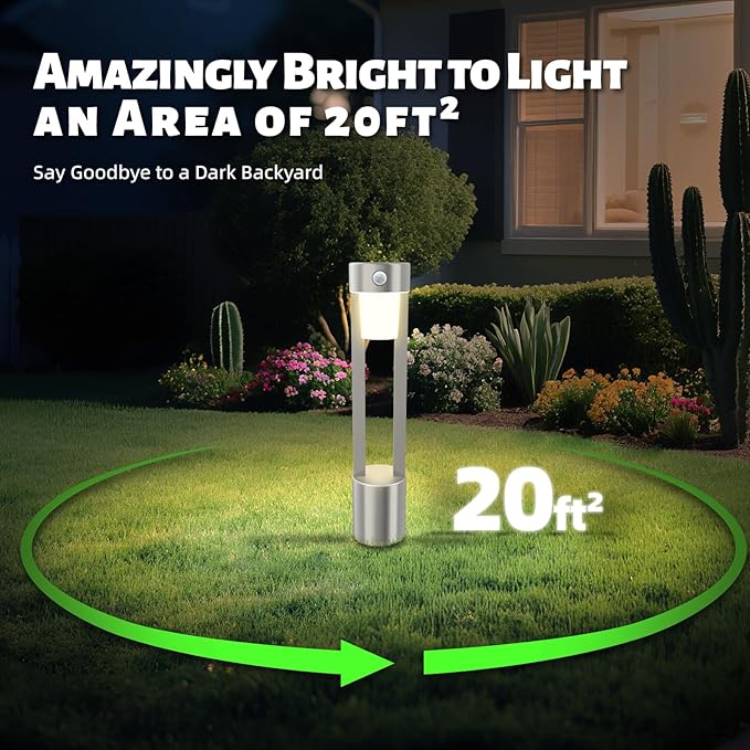 Solar Bollard Lights Outdoor Stainless Steel Pathlight Security Light Motion-Sensor Security Light Metal 2Pack