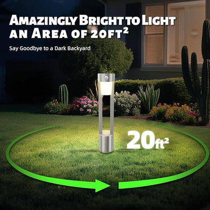 Solar Bollard Lights Outdoor Stainless Steel Pathlight Security Light Motion-Sensor Security Light Metal 2Pack