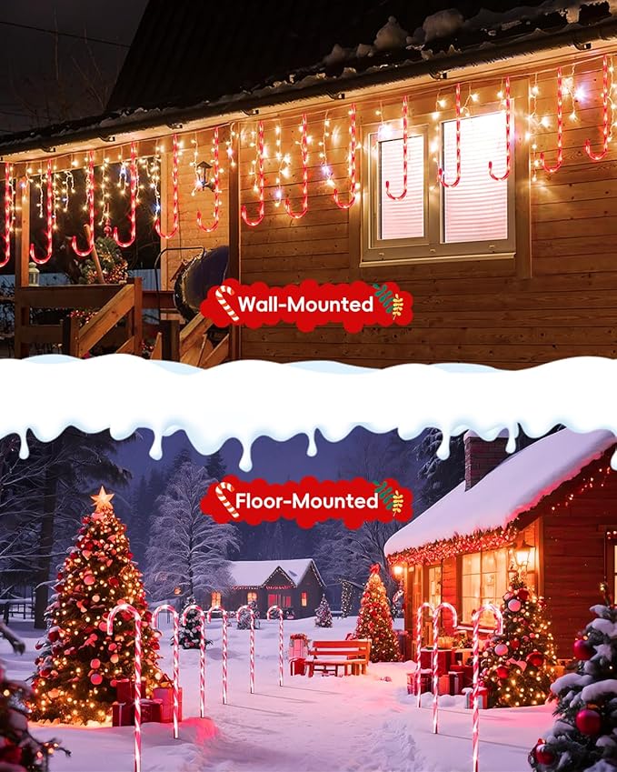 COOLWUFAN 24 Pack 22" Solar Candy Cane Lights Outdoor, 216 Bright LEDs Christmas Pathway Decorations with 4 Brightness Levels, Solar Powered & Waterproof, for Yard Walkway Holiday