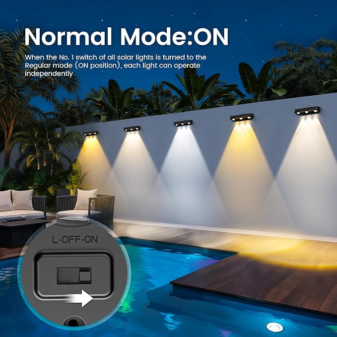 Solar Wall Lights,100 LM Solar Fence Lights Outdoor Solar Powered with Ultra-Bright LED Lens 1200 mAh Waterproof IP65 for Outside,Backyard,Patio,Porch,Yard,Garden,Railing 10 Pack (6 Modes)