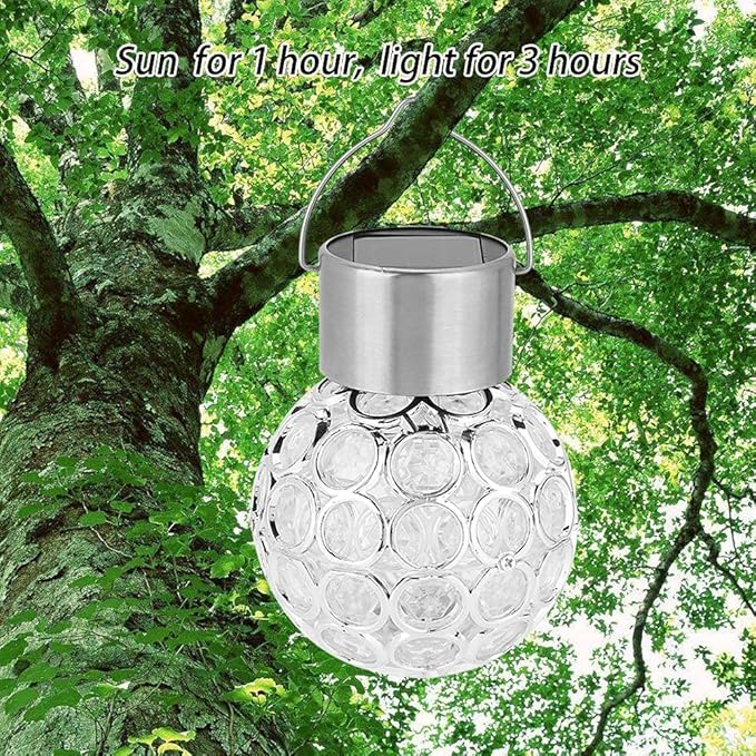 Estink Hanging Decorative Solar Light Solar Ball Garden Hang Outdoor Landscape Color Change LED Lamp Walkway Light White for Garden Yard Fence Christmas Decoration(Pure White)