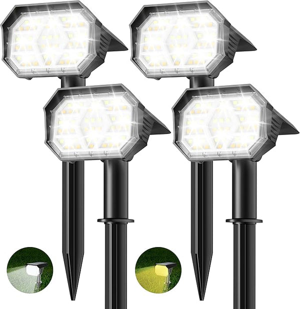 Brightown 4Pack Solar Spot Lights Outdoor [Cool & Warm Light 2-in-1], IP67 Solar Lights Outdoor Waterproof with | Lumora