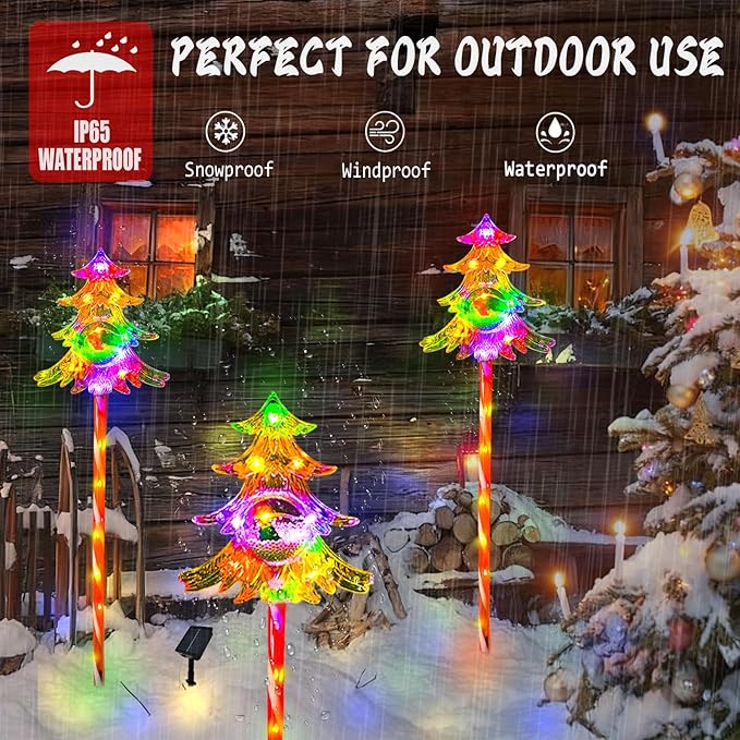 30.7'' Larger Christmas Decorations Outdoor Solar Pathway Lights, 3Packs Solar Christmas Trees with Colour 51LEDS, Xmas Tree Candy Cane Stake Lights Outside for Garden Porch Path Yard Decor