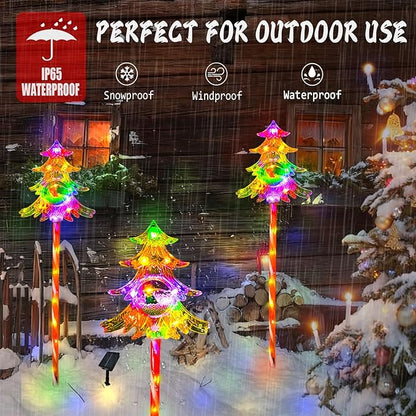 30.7'' Larger Christmas Decorations Outdoor Solar Pathway Lights, 3Packs Solar Christmas Trees with Colour 51LEDS, Xmas Tree Candy Cane Stake Lights Outside for Garden Porch Path Yard Decor