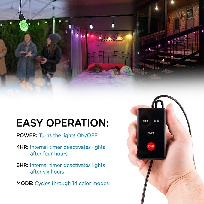 Enbrighten USB Color Changing String Lights with Solar Panel, 12ft Black Cord, 12 Acrylic Bulbs, Weatherproof | Lumora