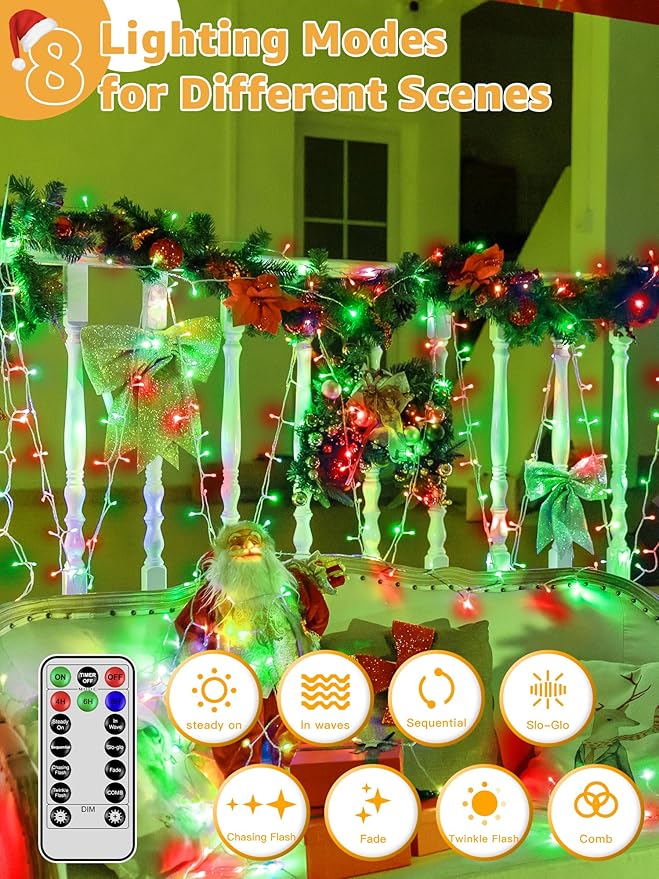 Christmas Lights 600 LED 98FT, Waterproof Outdoor String Lights with Remote and Timer, 8 Modes Dimmable Fairy | Lumora