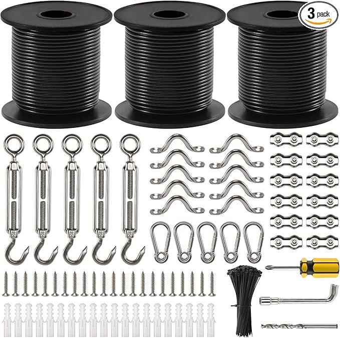 String Light Hanging Kit, 300 Ft Nylon Coated Stainless Steel Cable and Enough Accessories, Guide Wire for Outdoor | Lumora