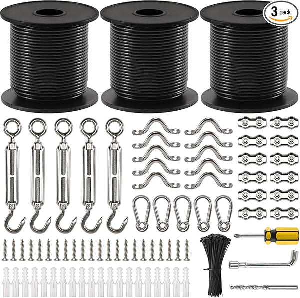 String Light Hanging Kit, 300 Ft Nylon Coated Stainless Steel Cable and Enough Accessories, Guide Wire for Outdoor | Lumora