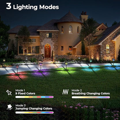 CINOTON 8 Pack RGBCW Solar Pathway Outdoor Lights and Solar Motion Sensor Outdoor Lights White2 Pack