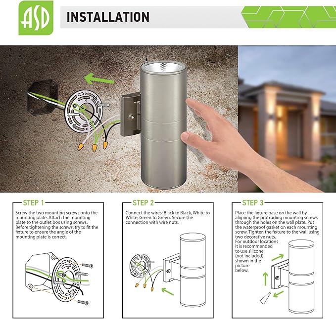 ASD LED Up Down Lights Outdoor Cylinder Wall Light 18W (120W Equiv) 1500Lm 5000K Daylight, 120V Patio Wall Light | Lumora