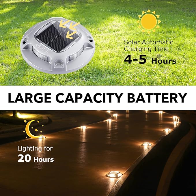AGPTEK Solar Driveway Lights Outdoor 1 Pack, 2 Color Modes LED Deck Dock Marine Waterproof Driveway Marker Lights | Lumora