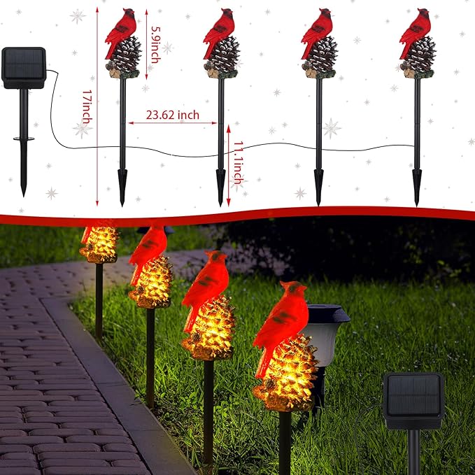 VIHOSE Cardinal Solar Stake Lights Red Bird Figurine Solar Stake Light Decorative Outside Garden Decor Christmas Landscape Lights Cardinal Gifts for Mother Lawn Yard Decor Women(Classic)