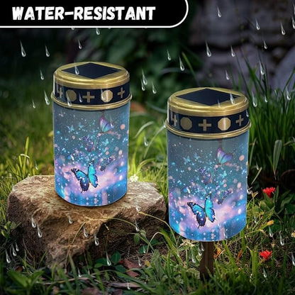 Solar Lights for Cemetery Grave Solar Lights for Cemetery Memorial Shiny Blue Butterflies Stake Solar Lights Waterproof Outdoor Garden Stake Solar Cemetery Decoration