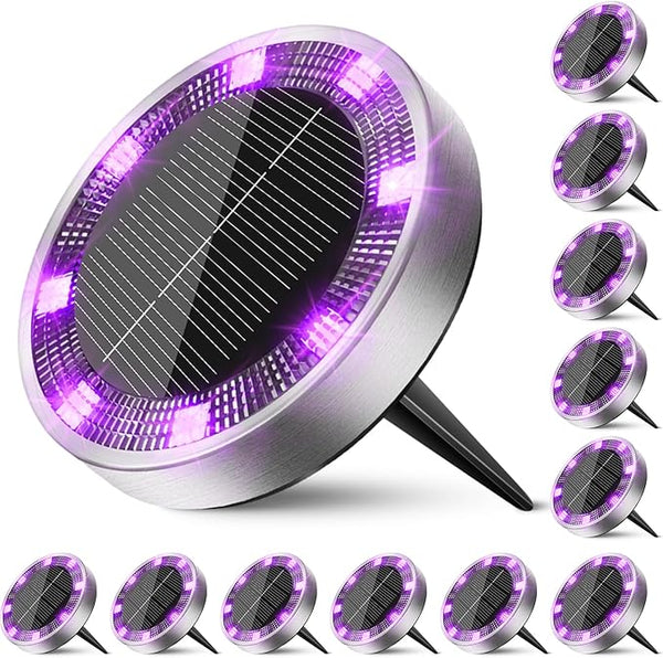 Peasur Solar Ground Lights Outdoor, 12 Pack Flat Solar Powered Disc Lights, IP68 Waterproof, Anti-Rust, Landscape | Lumora