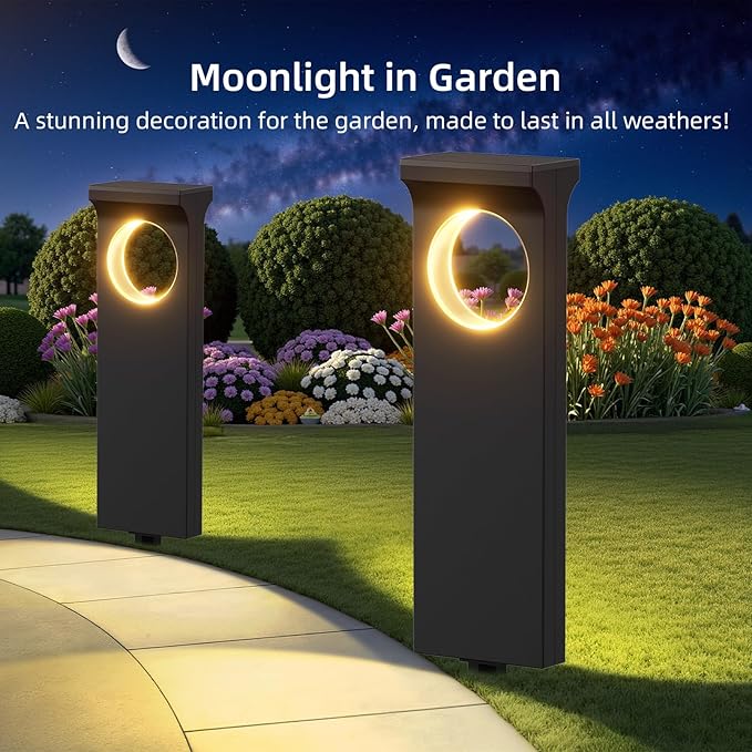 Moon Pattern Solar Pathway Lights and Copper Lantern Outdoor Waterproof