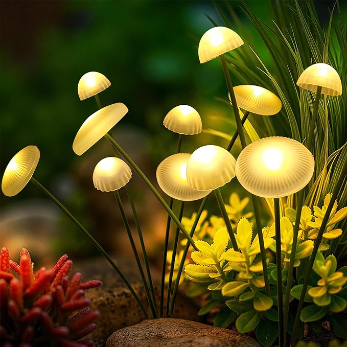 Solar Garden Lights, 2pack Warm White LED Solar Lights for Outside, Swaying Mushroom Lights Outdoor Decorative, Waterproof Light Decor for Yard,Lawn,Patio,Pathway Decoration