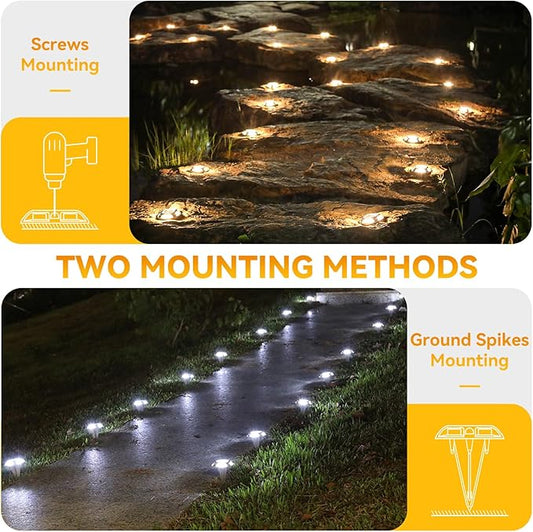 AGPTEK Solar Driveway Lights 12 Pack, 2 Colors in 1 Outdoor Solar Deck Dock Marine Waterproof LED Driveway Marker Security Lights for Outside Pathway,Boat Dock,Step,Walkway,Path,Garden (Warm & White)