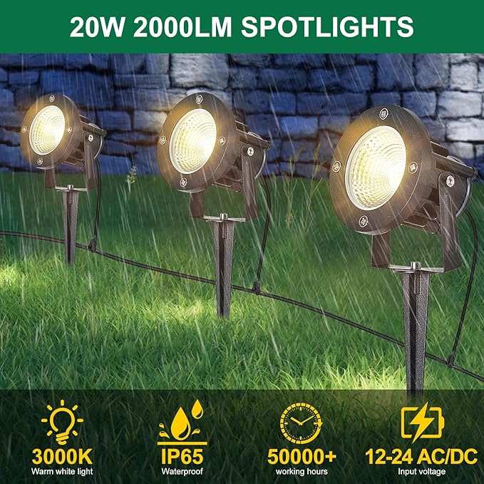 20W Low Voltage Landscape Lights LED Landscape Lighting with Connectors and Spike Stand, 12V 24V Outdoor Spotlights | Lumora