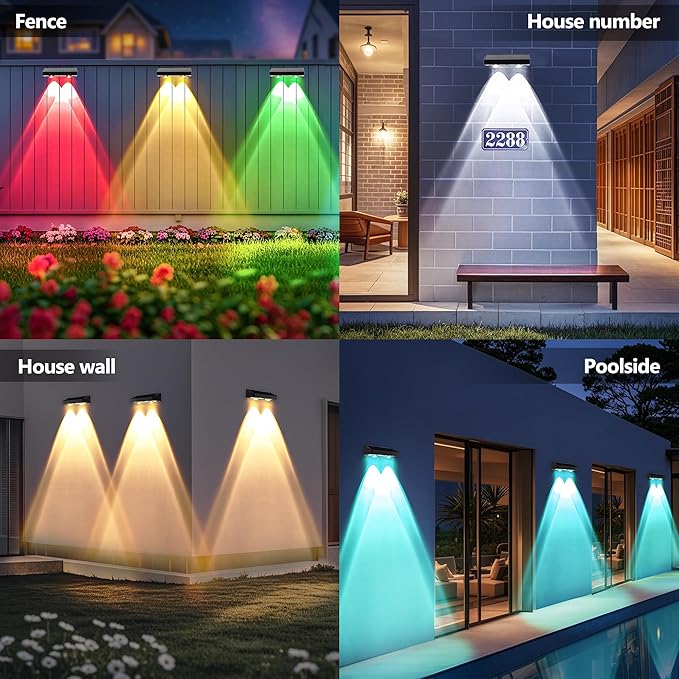BrizLabs Fence Solar Lights Outdoor, 8 Pack 9 Colors & 11 Modes Color Changing Deck Lights, 250lm Warm White Fence Deck Lighting IP65 Waterproof Solar Wall Light for Outside Backyard Stair Railing