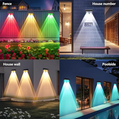 BrizLabs Fence Solar Lights Outdoor, 8 Pack 9 Colors & 11 Modes Color Changing Deck Lights, 250lm Warm White Fence Deck Lighting IP65 Waterproof Solar Wall Light for Outside Backyard Stair Railing