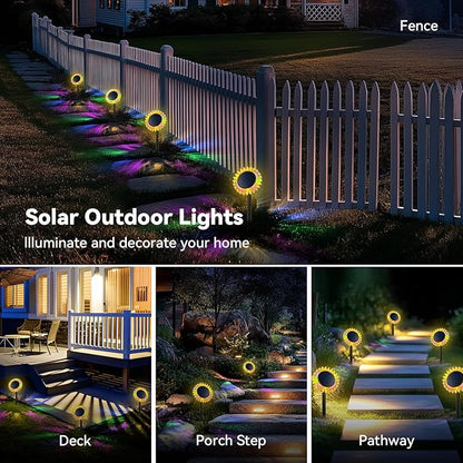 Outdoor Solar Lights, 6 Pack Led Solar Sunflower Lights, Stake/Wall 2-in-1 Waterproof Solar Garden Lights for Yard, Landscape, Fence, Patio, Driveway, Pathway, Backyard Decoration (Colourful)