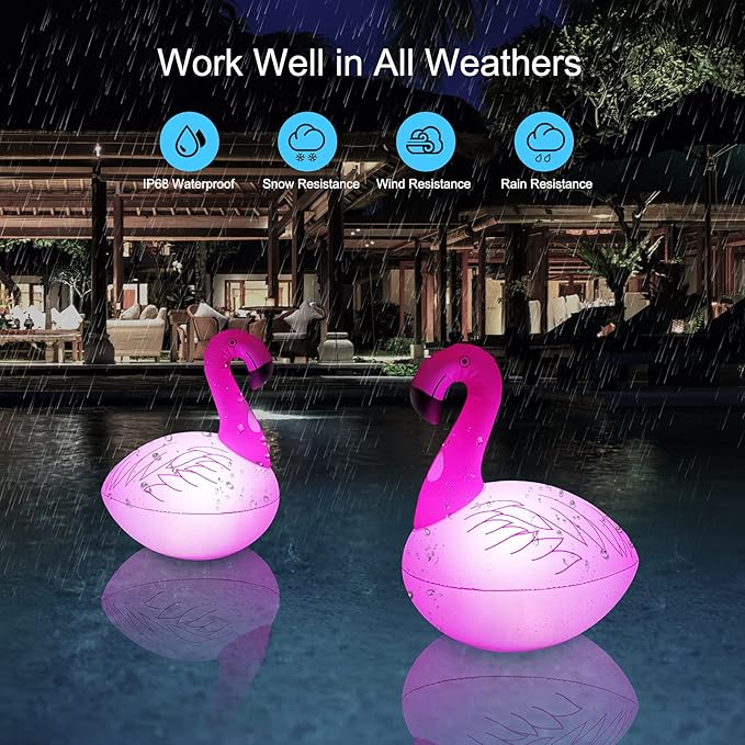 Solar Floating Lights 4PCS, Flamingo Floating Pool Lights Solar Powered, IP68 Waterproof Glow - Outdoor Path Light | Lumora