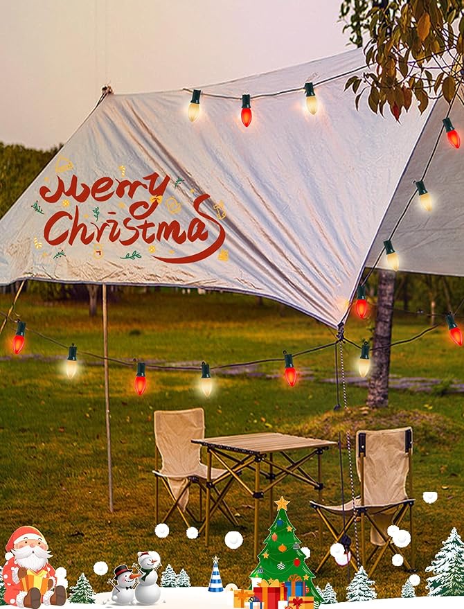 25Ft LED C9 Red and White Christmas Lights Outdoor, C9 Vintage Christmas Lights with 26 LED Red and White Bulbs | Lumora