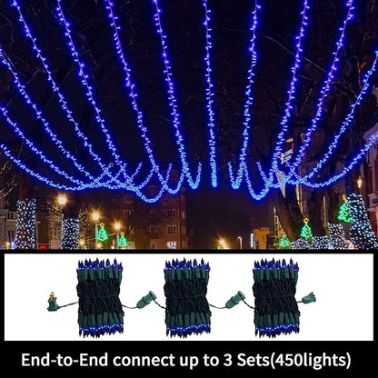LAMPHOME Super-Bright Extendable Blue Christmas Lights Decoration 150Lights 31.9ft UL Certified Mini Bulb String Lights Set for Outdoor Christmas Tree Garden Holiday Party Patio Wedding Garland Decor