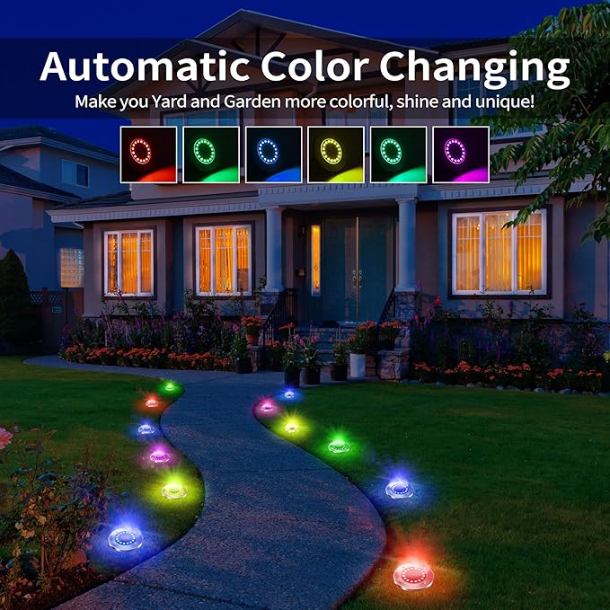 Brizled 12 Pack Color Changing Solar Ground Lights, 16 LED Outdoor Pathway Lights Landscape Lighting, Multicolor | Lumora