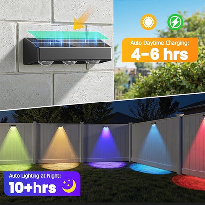NIORSUN Solar Fence Lights,16 Pack Solars Deck Light,RGB Color,Outdoor Bulb Waterproof Led IP65,Outdoor Fence Light,Power Patio Lamp with Lenses for Outside/Backyard/Railing/Yard(Black)