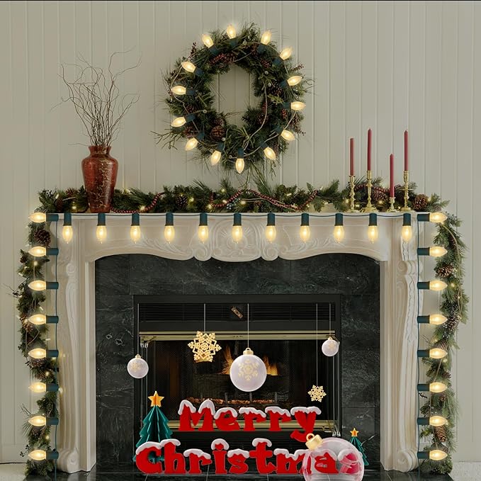 GOOTHY C9 Clear Christmas String Lights, 25Ft Outdoor Christmas Lights with 26 Warm White Bulbs, Hanging Roofline | Lumora