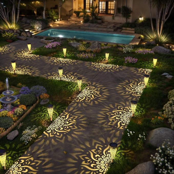 6 Pack Solar Lights Outdoor Garden Decorative Solar Garden Lights with Warm Light Waterproof Solar Pathway Landscape Lights for Path Backyard Walkway Yard Decor, Gardening Gifts for Women