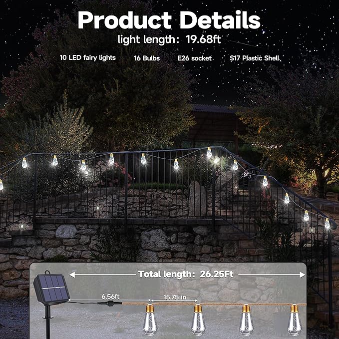 Solar Outdoor String Lights, 20Ft Vintage Rope Hemp Solar Patio Lights, Waterproof White Solar Powered String | Lumora