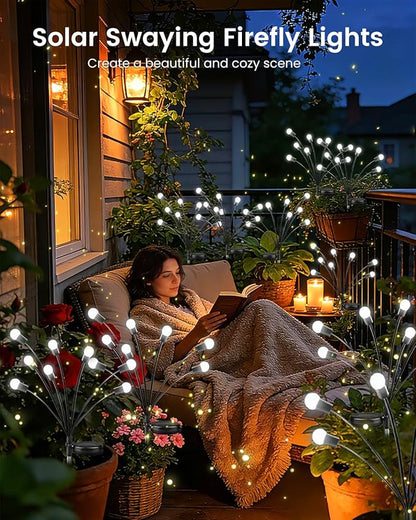 OZS 6 Pack Total 48 LED Solar Garden Lights Fairy Outdoor - Solar Firefly Lights Outdoor, Sway by Wind, Waterproof for Garden Patio Pathway Fairy Decoration (Cold White)