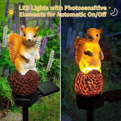 QH & Garden Solar Outdoor Lights Squirrel Garden Statues Decor，Resin Squirrel Solar Light Birthday Gifts for Mom- Waterproof Cute Animal Figurine Lights for Balcony, Yard, Lawn, Pathway, Walkway