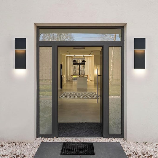 Modern Porch Lights with 2 Pack,Outdoor Indoor Integrated LED Wall Lights,2-Light Total 17W,3000K, Textured Black Finish,Outside Lights Waterproof for House Front Door Patio Garage