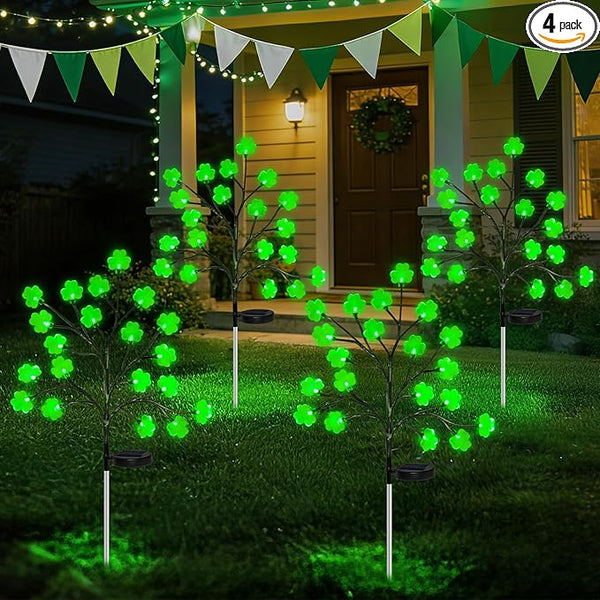 4 Pack St Patricks Day Solar Outdoor Lights, 80 LED St Patricks Day Decorations, Solar Shamrock Stakes Lights with | Lumora