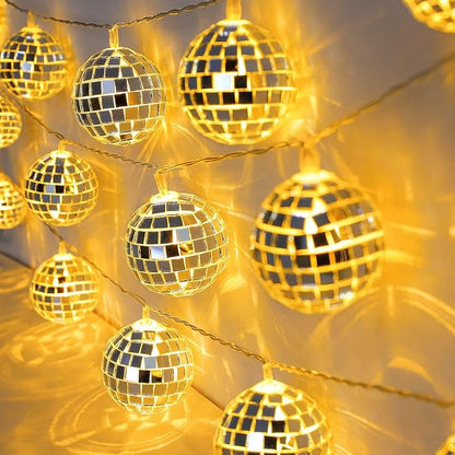 AceList 20 LED Disco Ball String Light for Mamma Mia 70s 80s 90s Dance Party, Disco Ball Decor Battery Powered and USB Plug Disco Lights for Christmas Tree Holiday Window Decorations Indoor (Yellow)
