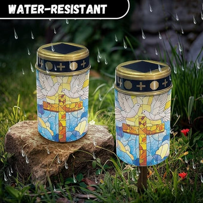 Cemetery Solar Lights for Grave, Pigeon Cross Sun Pattern Outdoor Decor, Outdoor Garden Waterproof Path Lights for Night Outside
