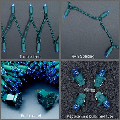 YULETIME 200 Blue Wide Angle LED Christmas Lights, 66 Feet Green Wire UL Certified 5mm Holiday String Light Set (Blue)