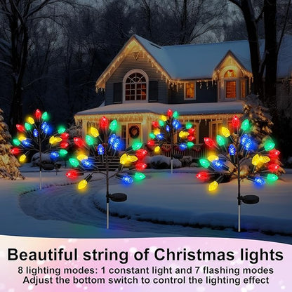 2 Pcs Christmas Solar Pathway Lights Outdoor Decorations 28" Christmas Stake Lamp Yard Waterproof 8 Modes 20 LED Pine Cones Tree for Walkway Path Garden Patio Decor