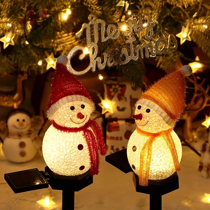 TOCHGREEN 3 Pack Solar Christmas Snowman Lights Solar Pathway Lights Waterproof Outdoor Solar Powered Christmas Decorations for Xmas Holiday Yard Path Patio Garden Porch Lawn Landscape Decor
