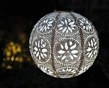 Soji Stella Market, LED Outdoor Solar Lantern, Handmade with Weather-Resistant UV Rated Tyvek, Stainless Steel Hardware, Auto sensor on/off, for Patio, Deck, (Pearl)
