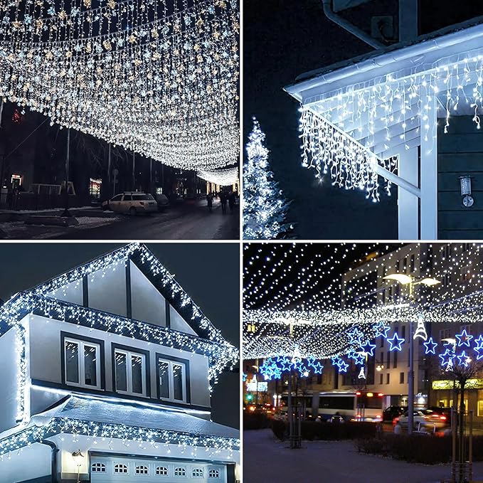 Dailyart Solar String Lights Outdoor, 2 Pack 200 Led Solar Fairy Lights for Outside Waterproof 145ft Cool White Solar Lights 8 Lighting Mode Solar String Lights for Outside,Garden,Courtyards,Trees