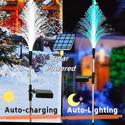 Solar Christmas Tree Pathway Lights-Outdoor Garden Waterproof 7 Color Changing 3Pcs Fiber Optic Jellyfish Lighting Decor for Garden Lawn Patio